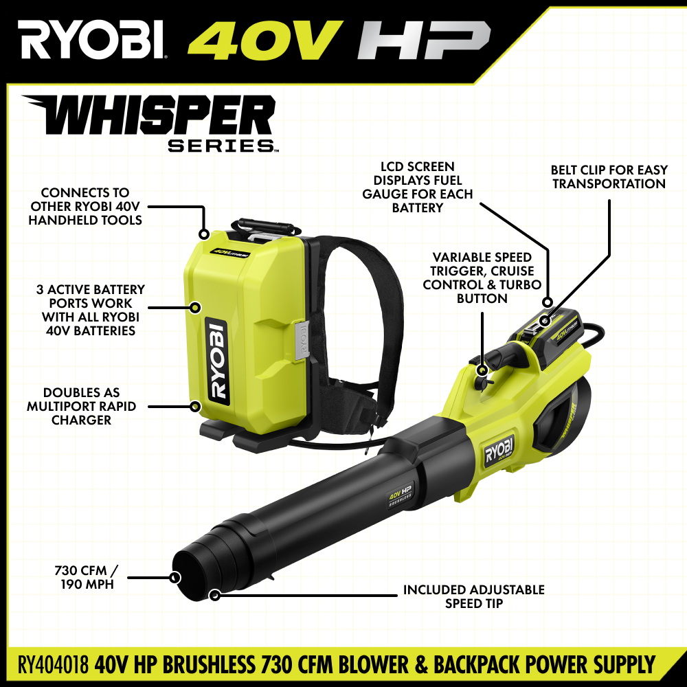 40V HP BRUSHLESS 730 CFM BLOWER & BACKPACK POWER SUPPLY KIT