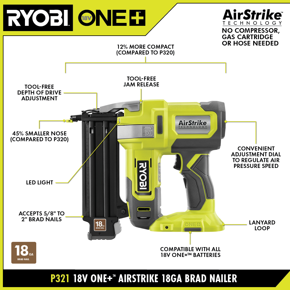 18V ONE+ AIRSTRIKE 18GA BRAD NAILER KIT