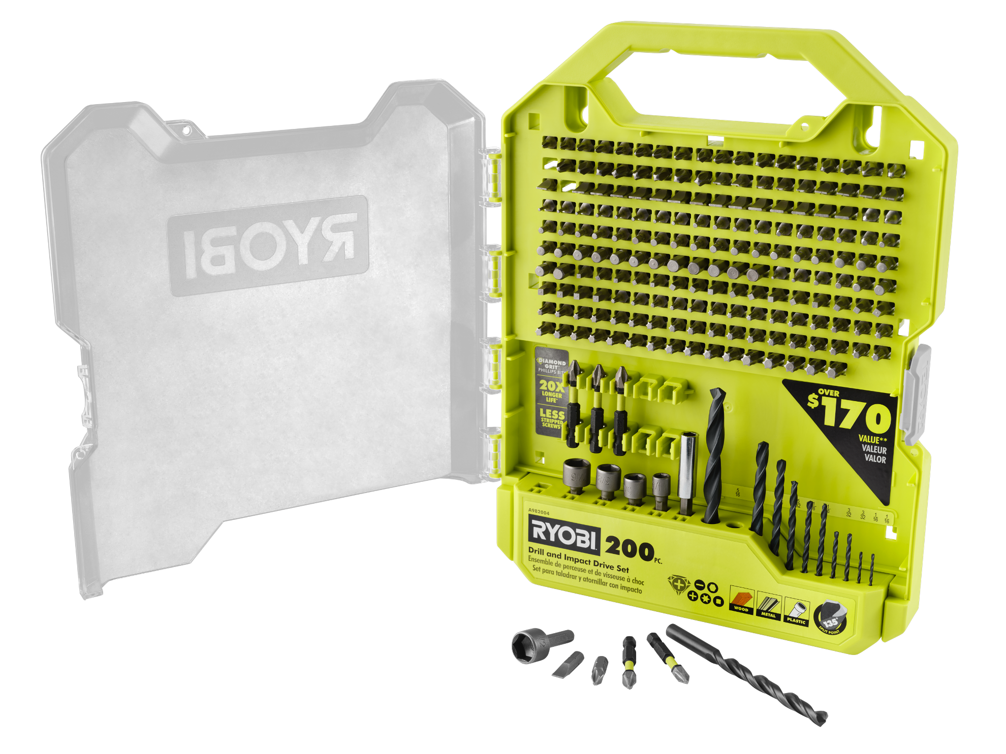 200 PC. Drill and Impact Drive Set