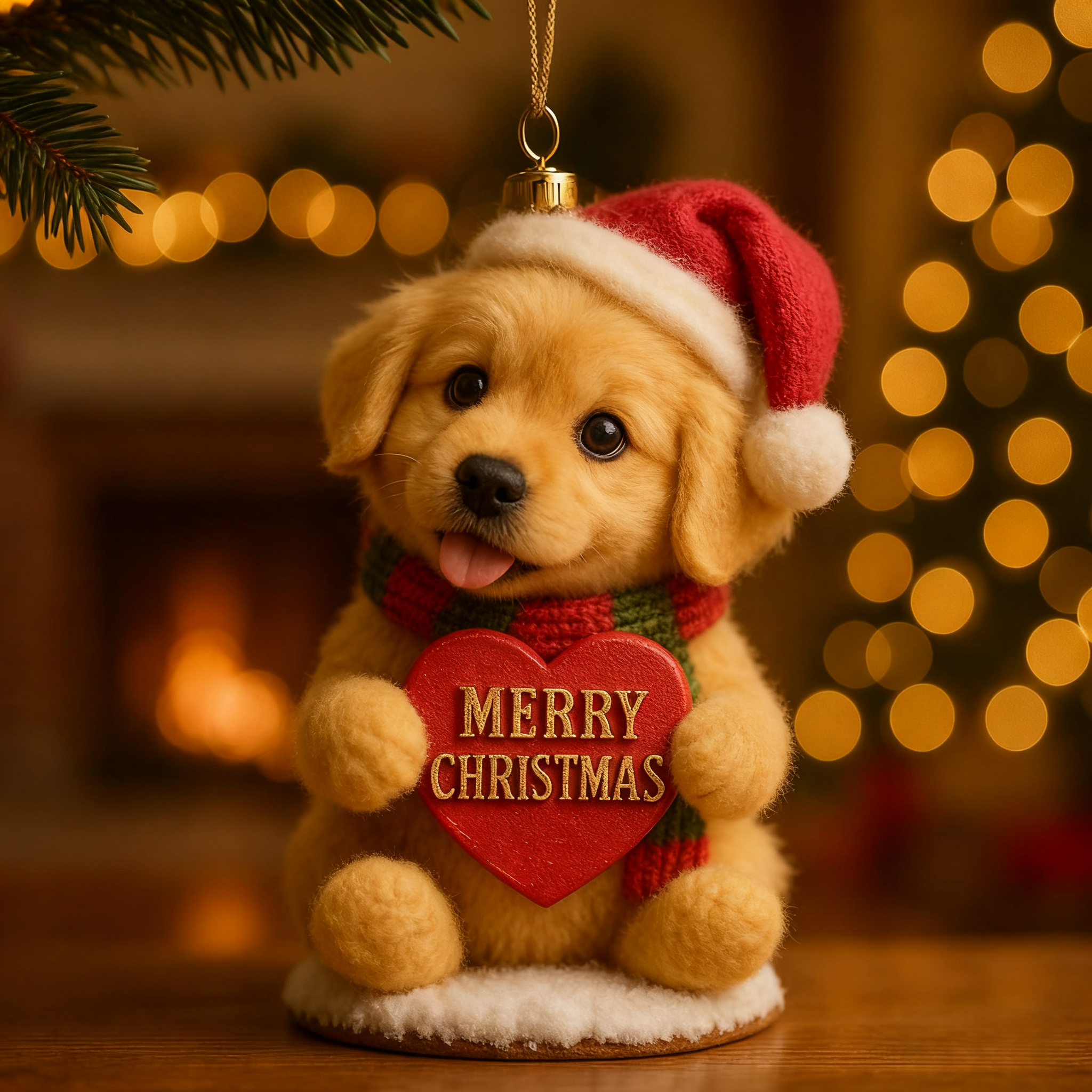 Golden Pup Heart Ornament