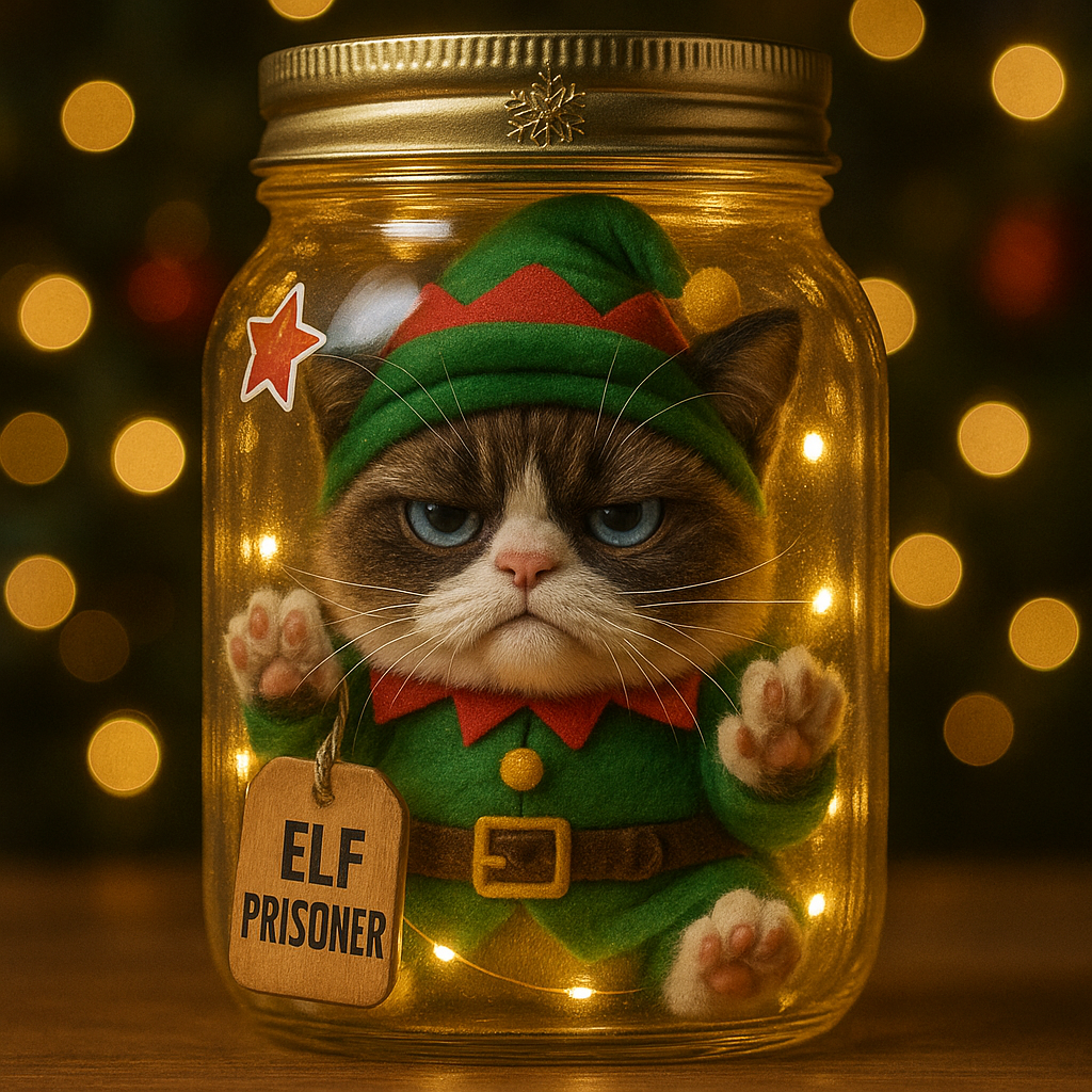 Cat-in-a-Jar – Grumpy Christmas Meme Ornament
