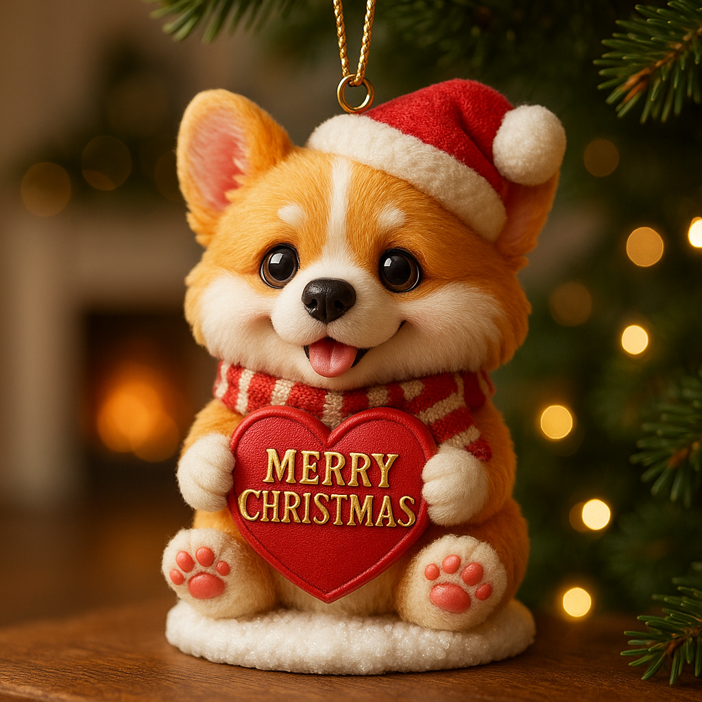 Corgi Christmas Heart Ornament