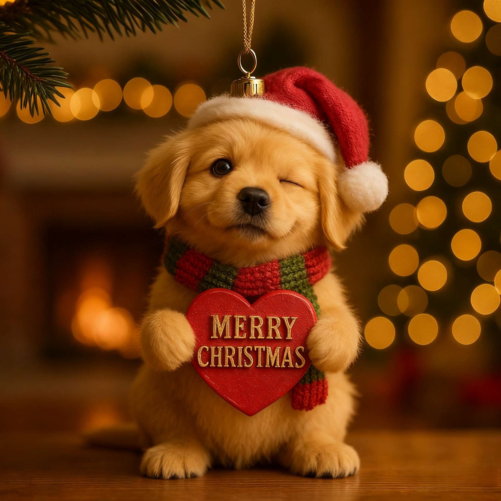 Golden Pup Heart Ornament