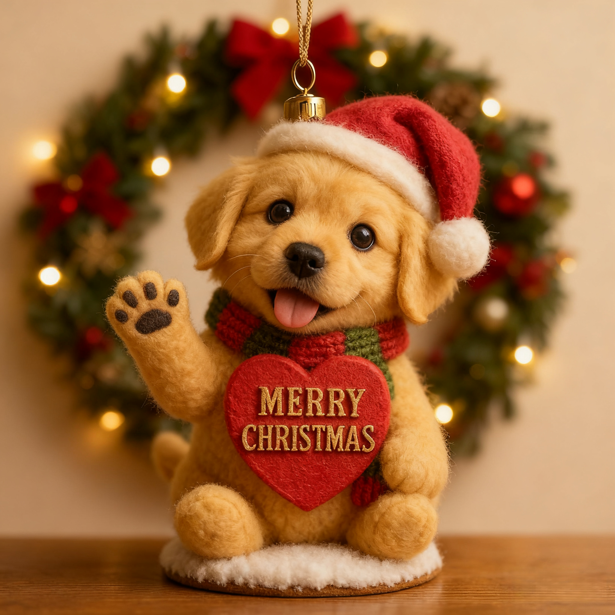 Golden Pup Heart Ornament