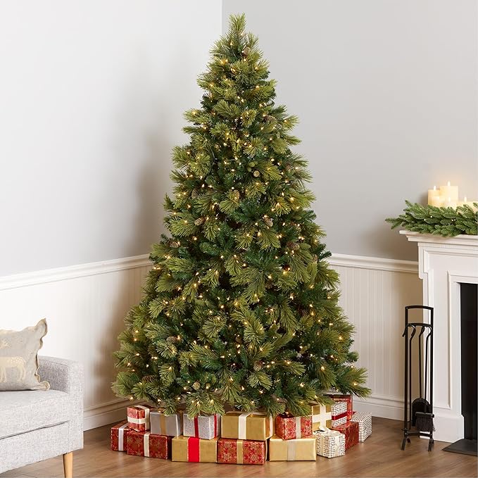 National Tree Company 7.5 ft Pre-Lit Carolina Pine Artificial Christmas Tree, 750 Clear Lights, 1,399 Tips, Includes Stand, Green