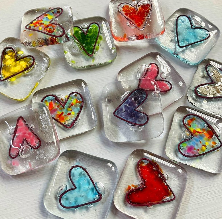 Fused Glass Heart Pocket Token