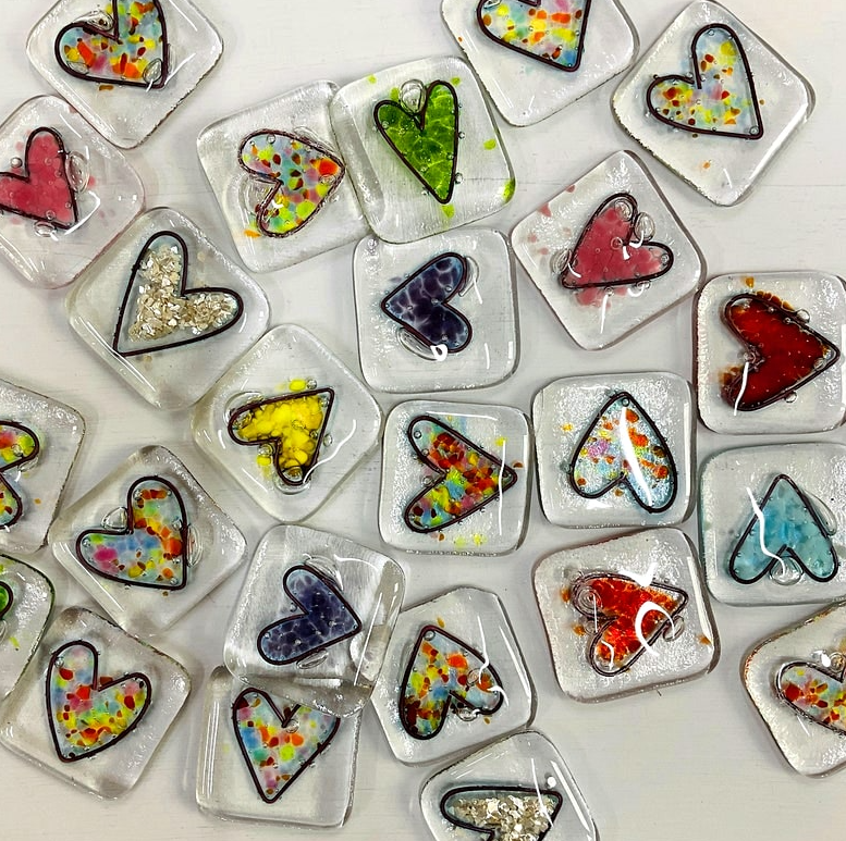 Fused Glass Heart Pocket Token