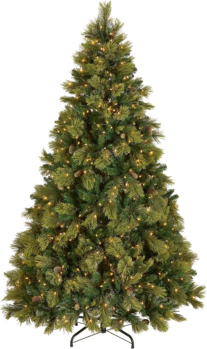 National Tree Company 7.5 ft Pre-Lit Carolina Pine Artificial Christmas Tree, 750 Clear Lights, 1,399 Tips, Includes Stand, Green