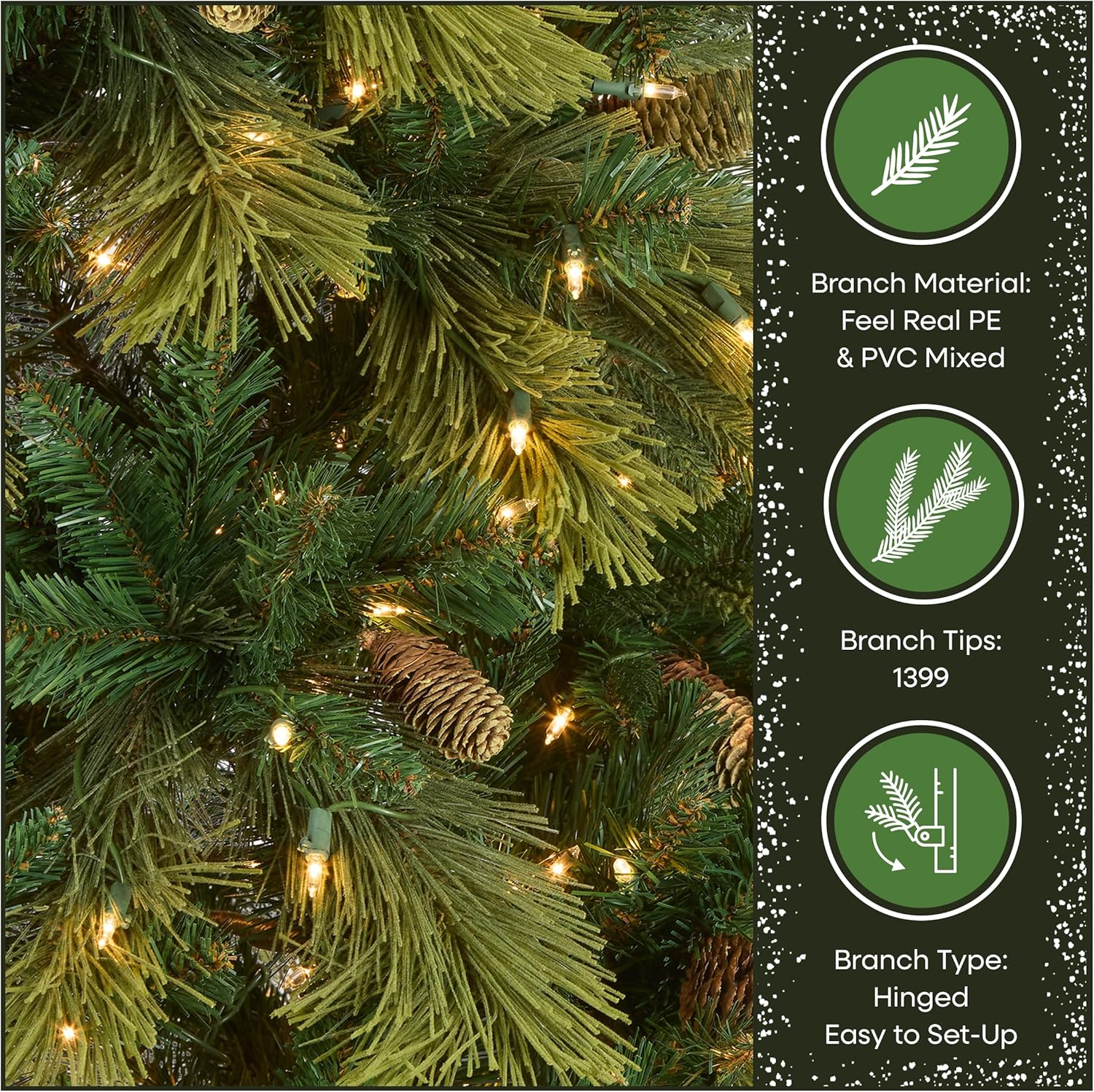 National Tree Company 7.5 ft Pre-Lit Carolina Pine Artificial Christmas Tree, 750 Clear Lights, 1,399 Tips, Includes Stand, Green