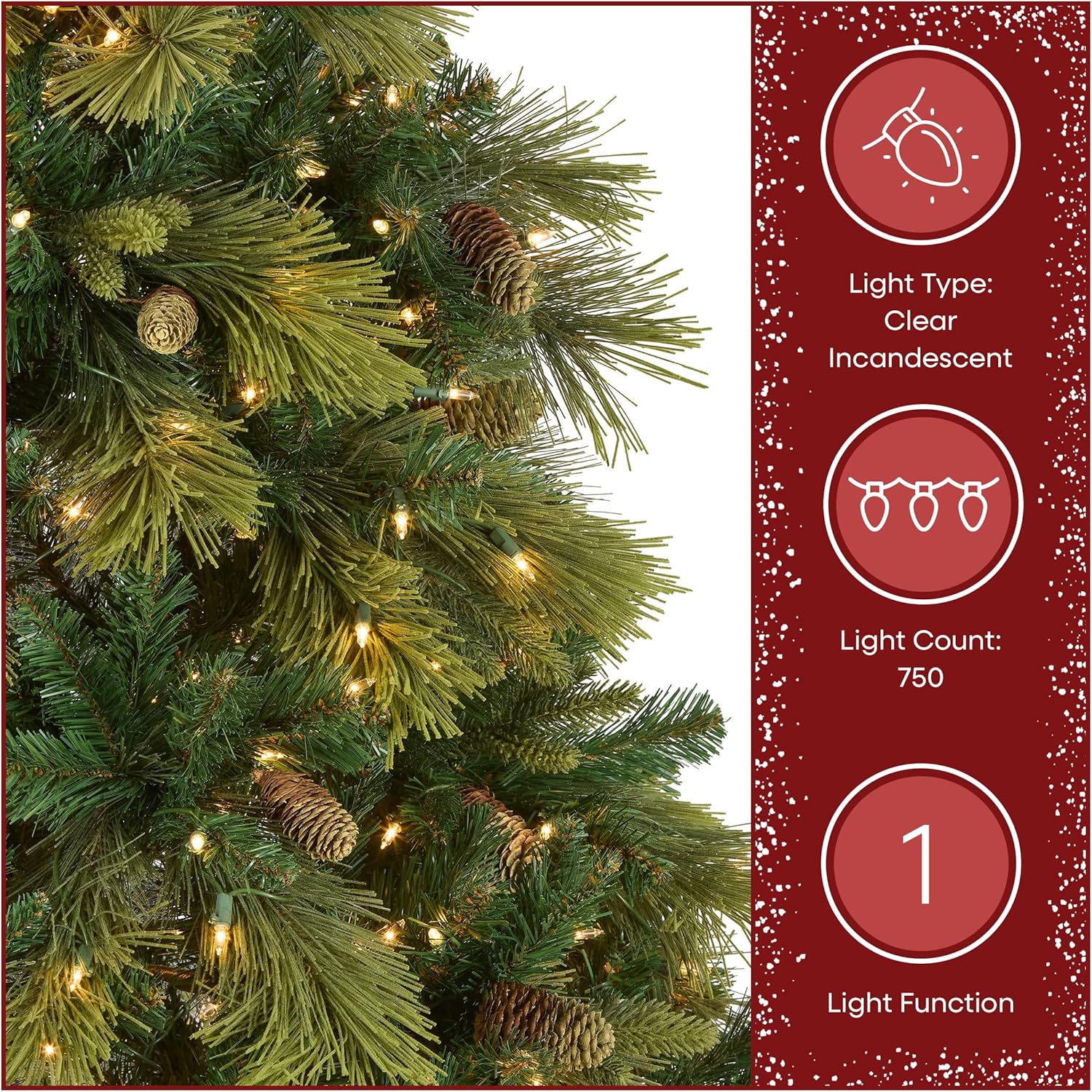 National Tree Company 7.5 ft Pre-Lit Carolina Pine Artificial Christmas Tree, 750 Clear Lights, 1,399 Tips, Includes Stand, Green
