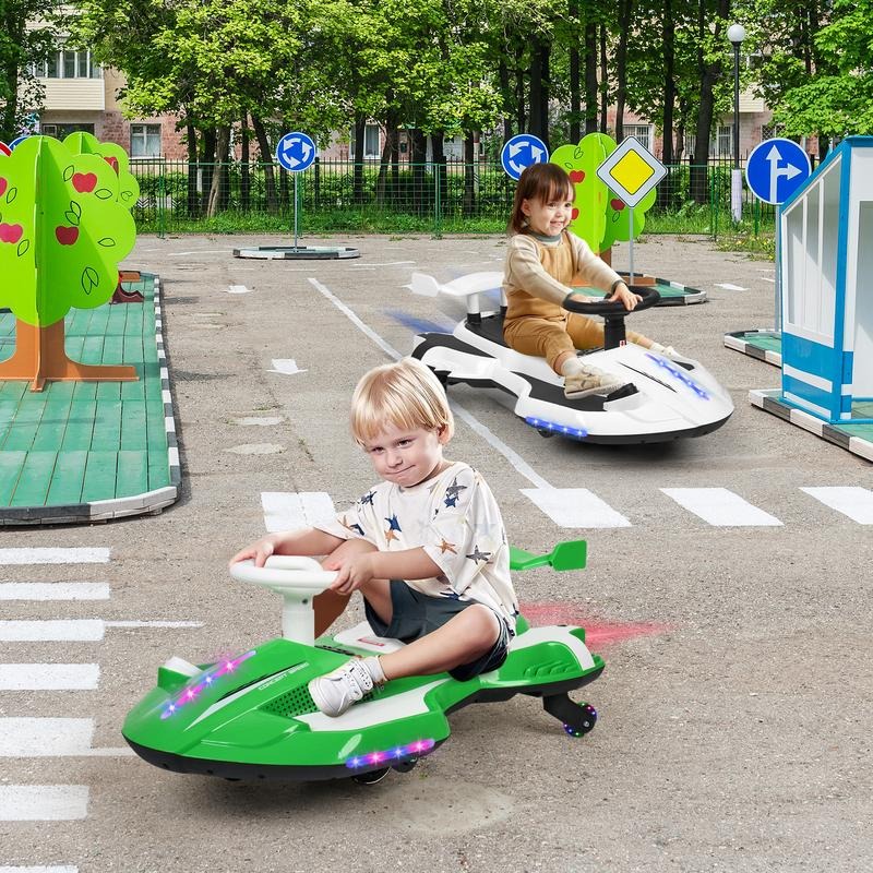 【Akeleo】12V Electric Wiggle Car with Pedal, 2 in 1 Wiggle Car Ride On Toys for Kids Ages 3 and Up, Anti-Rollover Flashing Wheels, Bluetooth, Music2,Halloween&Christmas gifts,Devil Drift Car