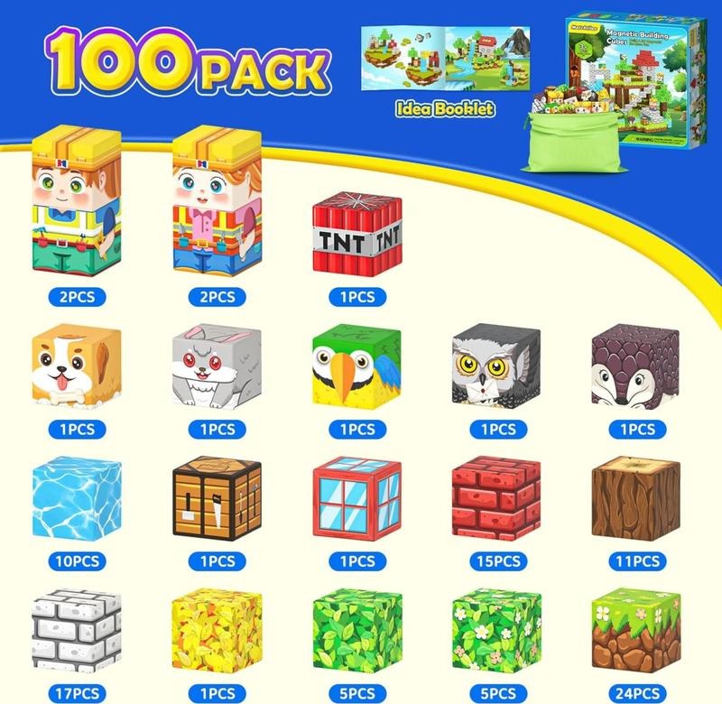 150 PCS Magnetic Blocks with Drawstring Bag Mine Magnet World Building Toys STEM Montessori Sensory Toys Birthday Couple Christmas Gifts