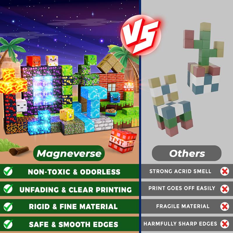 Magnetic Blocks-150PCS Magnetic Building,Portal Dinosaur Red Brick，Light Up Magnet Cubes, STEM Montessori Sensory Toys for Kids Boys Girls Ages 4-8 Christmas Birthday Gifts Multifunction