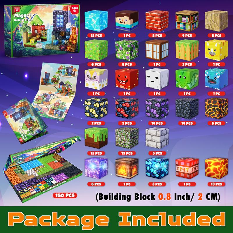 Magnetic Blocks-150PCS Magnetic Building,Portal Dinosaur Red Brick，Light Up Magnet Cubes, STEM Montessori Sensory Toys for Kids Boys Girls Ages 4-8 Christmas Birthday Gifts Multifunction