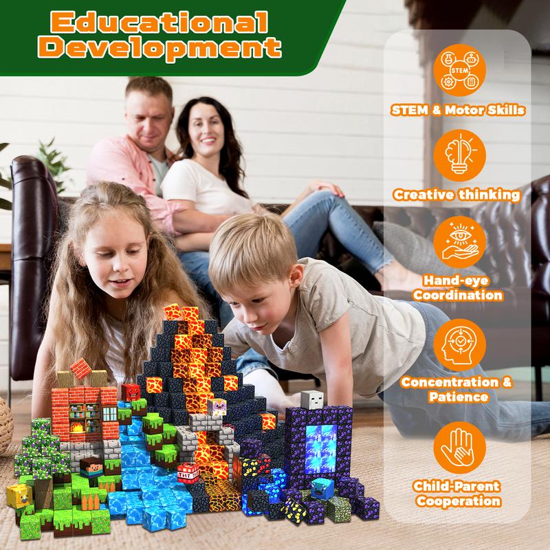 Magnetic Blocks-150PCS Magnetic Building,Portal Dinosaur Red Brick，Light Up Magnet Cubes, STEM Montessori Sensory Toys for Kids Boys Girls Ages 4-8 Christmas Birthday Gifts Multifunction