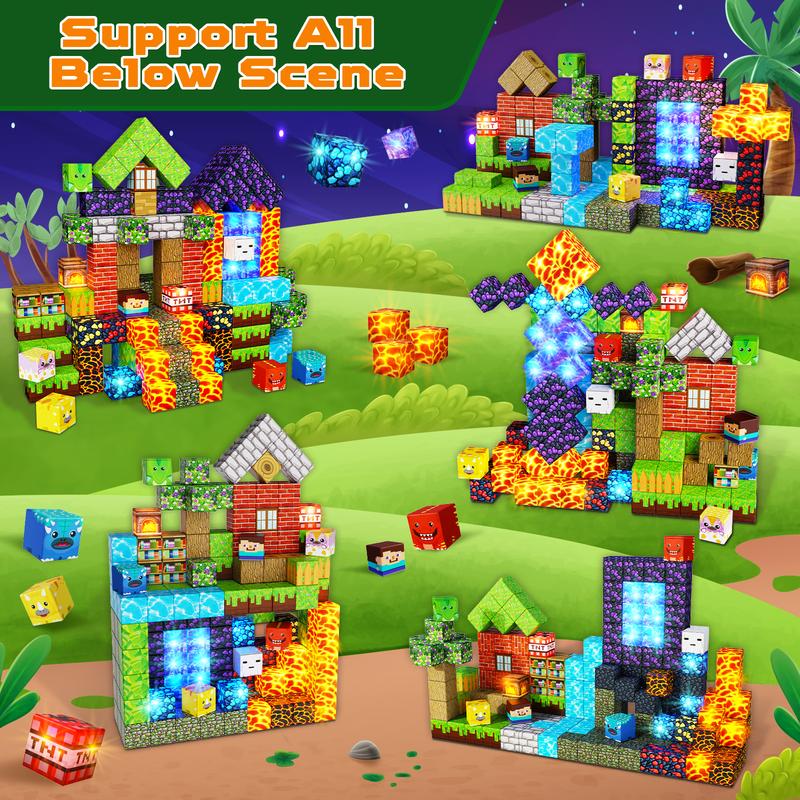 Magnetic Blocks-150PCS Magnetic Building,Portal Dinosaur Red Brick，Light Up Magnet Cubes, STEM Montessori Sensory Toys for Kids Boys Girls Ages 4-8 Christmas Birthday Gifts Multifunction