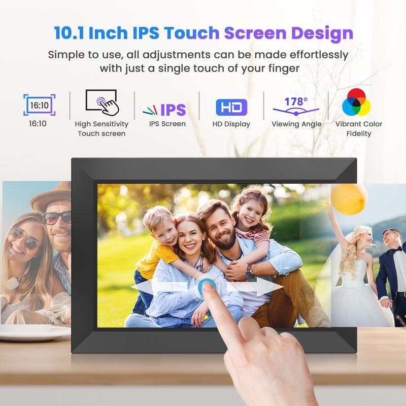 WiFi Digital Picture Frame 10.1 Inch, HD IPS Touch Screen Smart Photo Frame with 32GB Storage, Auto-Rotate, Instantly Share Photos /Videos, Perfect Christmas Gift & Gift Idea, ThanksGiving Gift, Home Decor