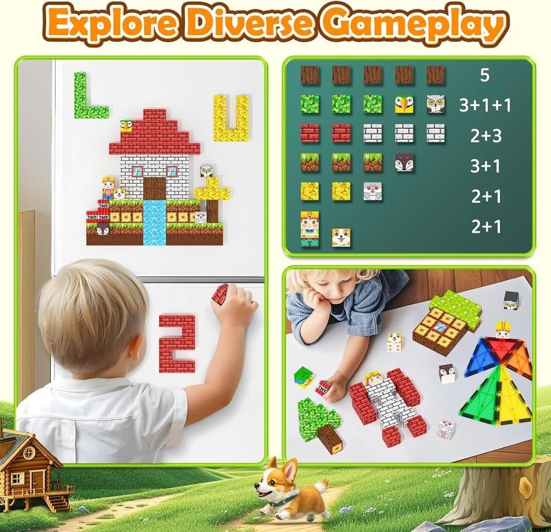 150 PCS Magnetic Blocks with Drawstring Bag Mine Magnet World Building Toys STEM Montessori Sensory Toys Birthday Couple Christmas Gifts