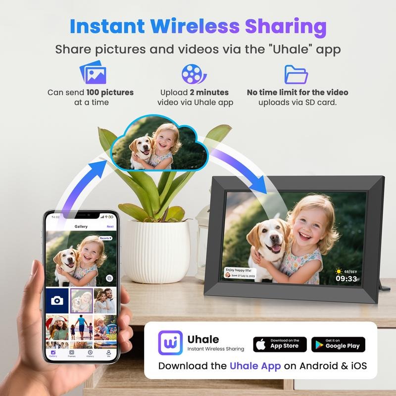 WiFi Digital Picture Frame 10.1 Inch, HD IPS Touch Screen Smart Photo Frame with 32GB Storage, Auto-Rotate, Instantly Share Photos /Videos, Perfect Christmas Gift & Gift Idea, ThanksGiving Gift, Home Decor