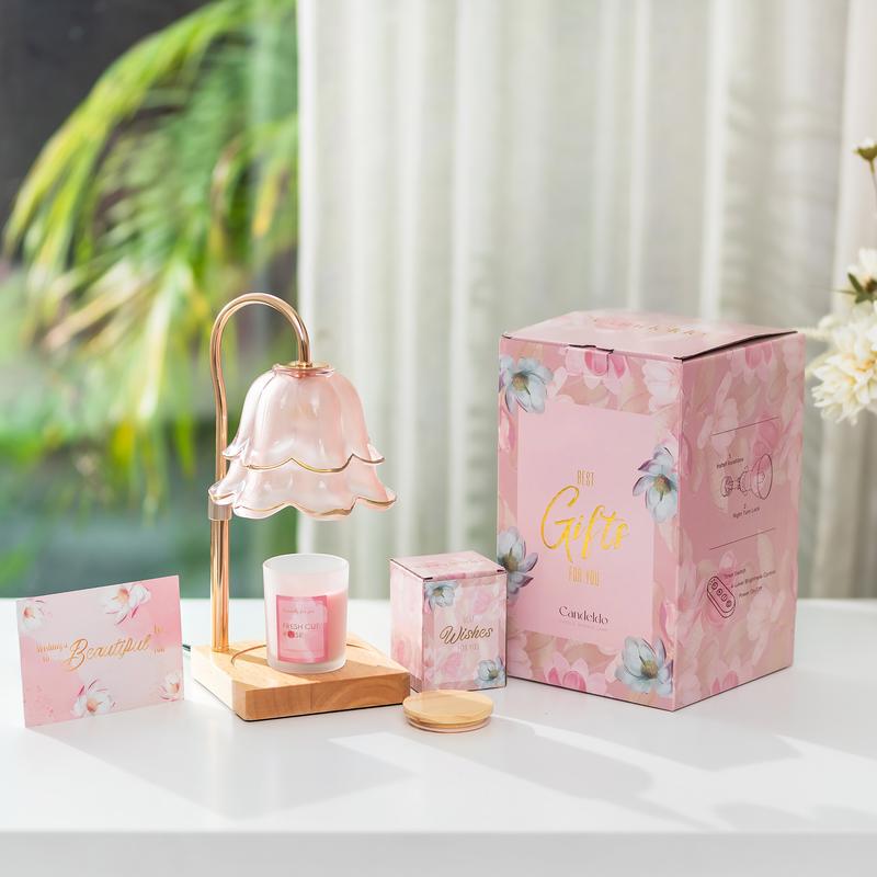 Flower Candle Warmer Lamp, with 2 Bulbs, Height Adjustable with Timer, Unique Glass Lily of the Valley Lamp for Home & Bedroom Decor, Ideal Gift for Birthday/Mother's Day, Halloween Gifts, Christmas Gifts