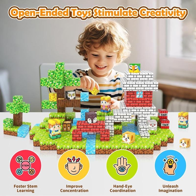 150 PCS Magnetic Blocks with Drawstring Bag Mine Magnet World Building Toys STEM Montessori Sensory Toys Birthday Couple Christmas Gifts