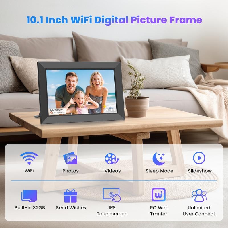 WiFi Digital Picture Frame 10.1 Inch, HD IPS Touch Screen Smart Photo Frame with 32GB Storage, Auto-Rotate, Instantly Share Photos /Videos, Perfect Christmas Gift & Gift Idea, ThanksGiving Gift, Home Decor