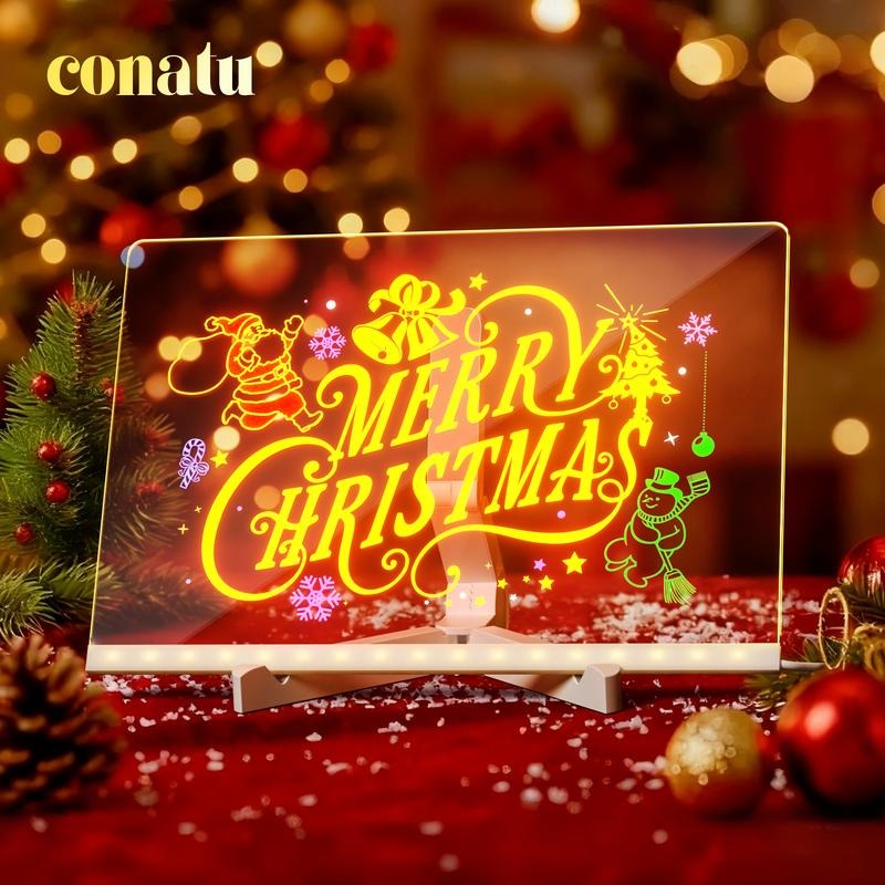 Conatu Led Drawing Board For Kids, Acrylic Dry Erase Light-Up Board with Stand Markers Wipes Spray Bottle & Tracing Paper Erasable Reusable Board for Kids Learning Ideal Gift for Birthday Halloween Christmas Decorative Neon Sign