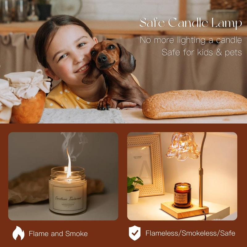 Flower Candle Warmer Lamp, with 2 Bulbs, Height Adjustable with Timer, Unique Glass Lily of the Valley Lamp for Home & Bedroom Decor, Ideal Gift for Birthday/Mother's Day, Halloween Gifts, Christmas Gifts