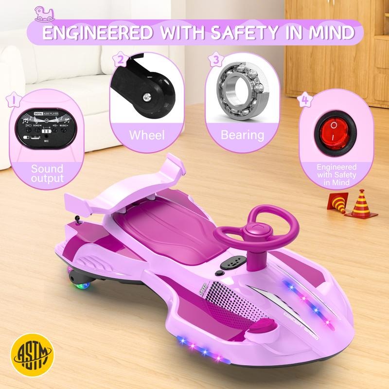 【Akeleo】12V Electric Wiggle Car with Pedal, 2 in 1 Wiggle Car Ride On Toys for Kids Ages 3 and Up, Anti-Rollover Flashing Wheels, Bluetooth, Music2,Halloween&Christmas gifts,Devil Drift Car