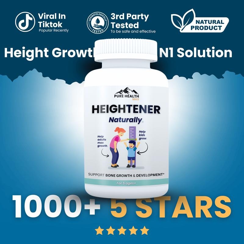 Natural Height Growth Supplement for Kids, Teens and Adults to Increase Bone Strength and Grow Taller | Height Maximizer Pills with L-Arginine, Calcium & Zinc | 60 Capsules