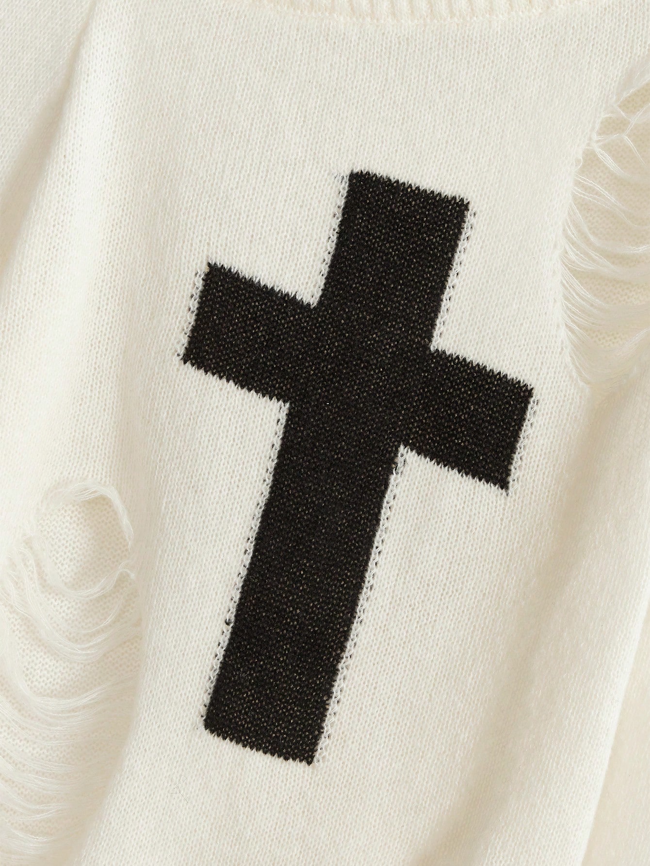 Women's Y2K Oversized Scoop Neck Distressed Hollow Cross Rhinestone Embellished Long Sleeve Pullover Sweater