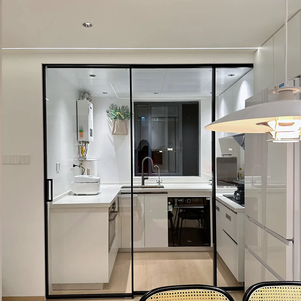 Aluminum Alloy Three-panel Linked Floor Track Sliding Glass Door