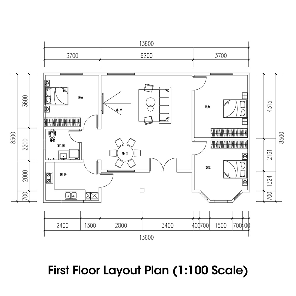 American-style Villa, Ground Floor, 3 Bedrooms, 1 Living Room, 1 Kitchen, 1 Bathroom, 139 sqm