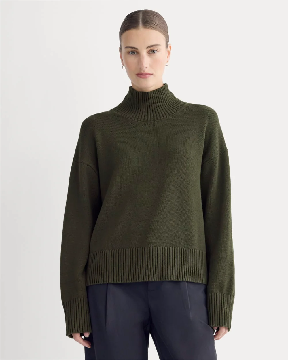The Boxy Turtleneck in Everyday Cotton | Dark Green