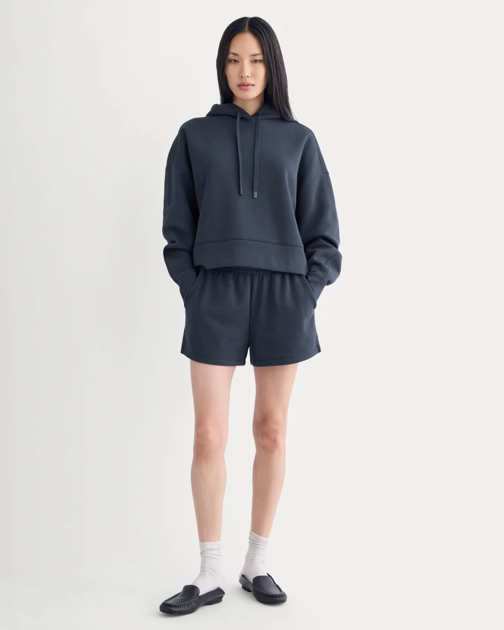 Cropped Luxe Fleece Hoodie | Navy