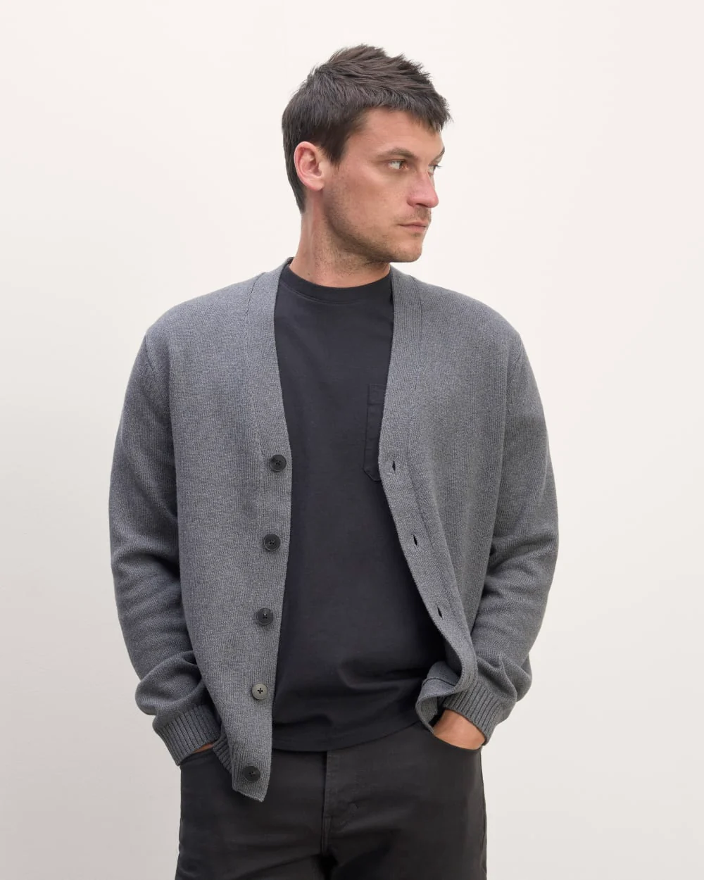 The Classic Cardigan in Everyday Cotton | Heathered Charcoal