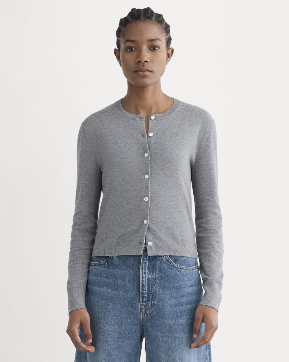 The Cropped Cardigan in Cotton Cashmere | Heather Charcoal