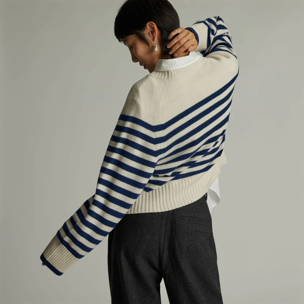 The Cashmere Boxy Crew | Bright Navy / Bone