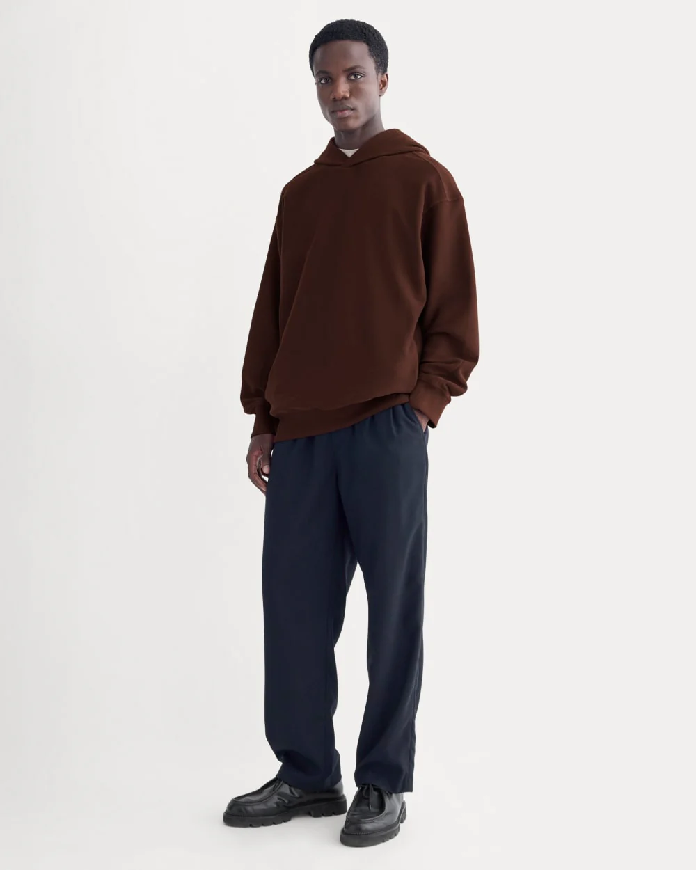 Twill Terry Jacquard Hoodie | Dark Mahogany