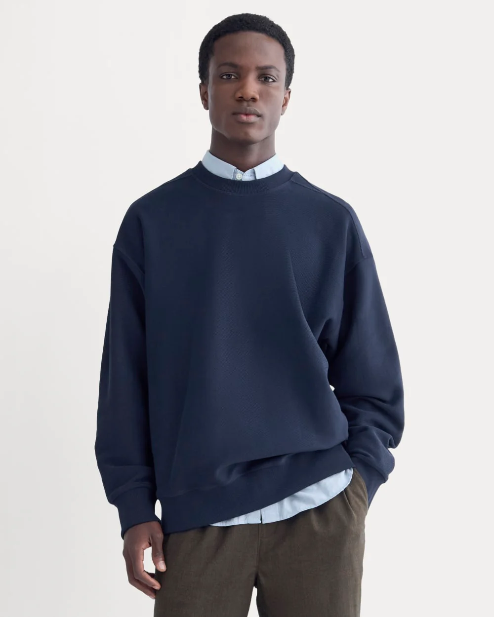 Twill Terry Jacquard Crew Sweatshirt | Navy
