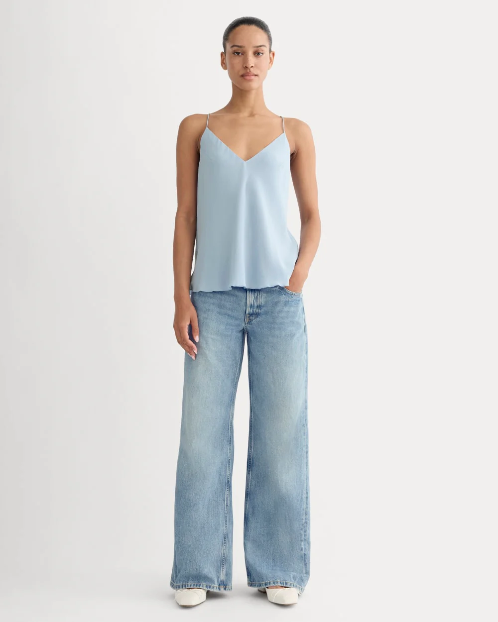 The Tie Back Cami in Washable Silk | Soft Blue