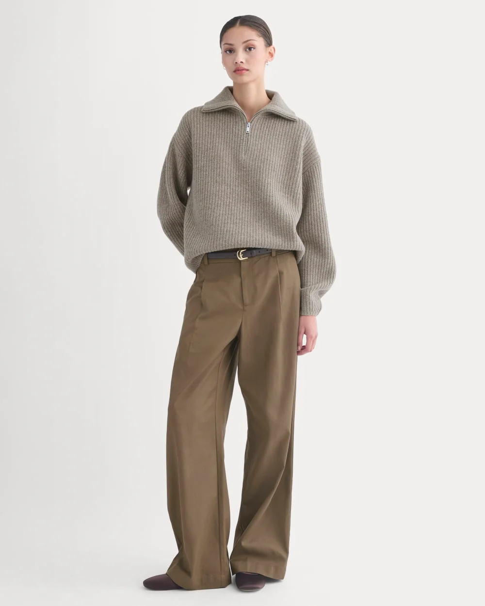 The Half-Zip Sweater in Luxe Merino | Heather Soft Taupe