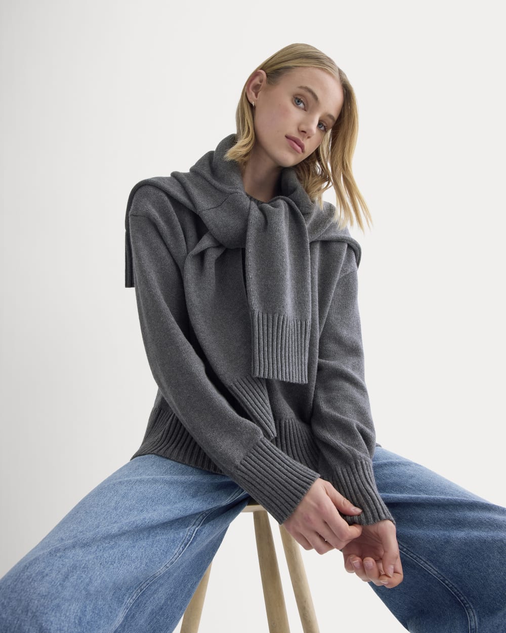 The Boxy Sweater in Everyday Cotton | Heathered Charcoal