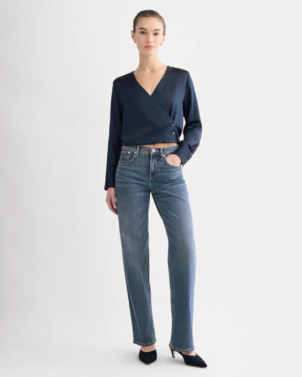 Wrap Top in Silk Charmeuse | Navy