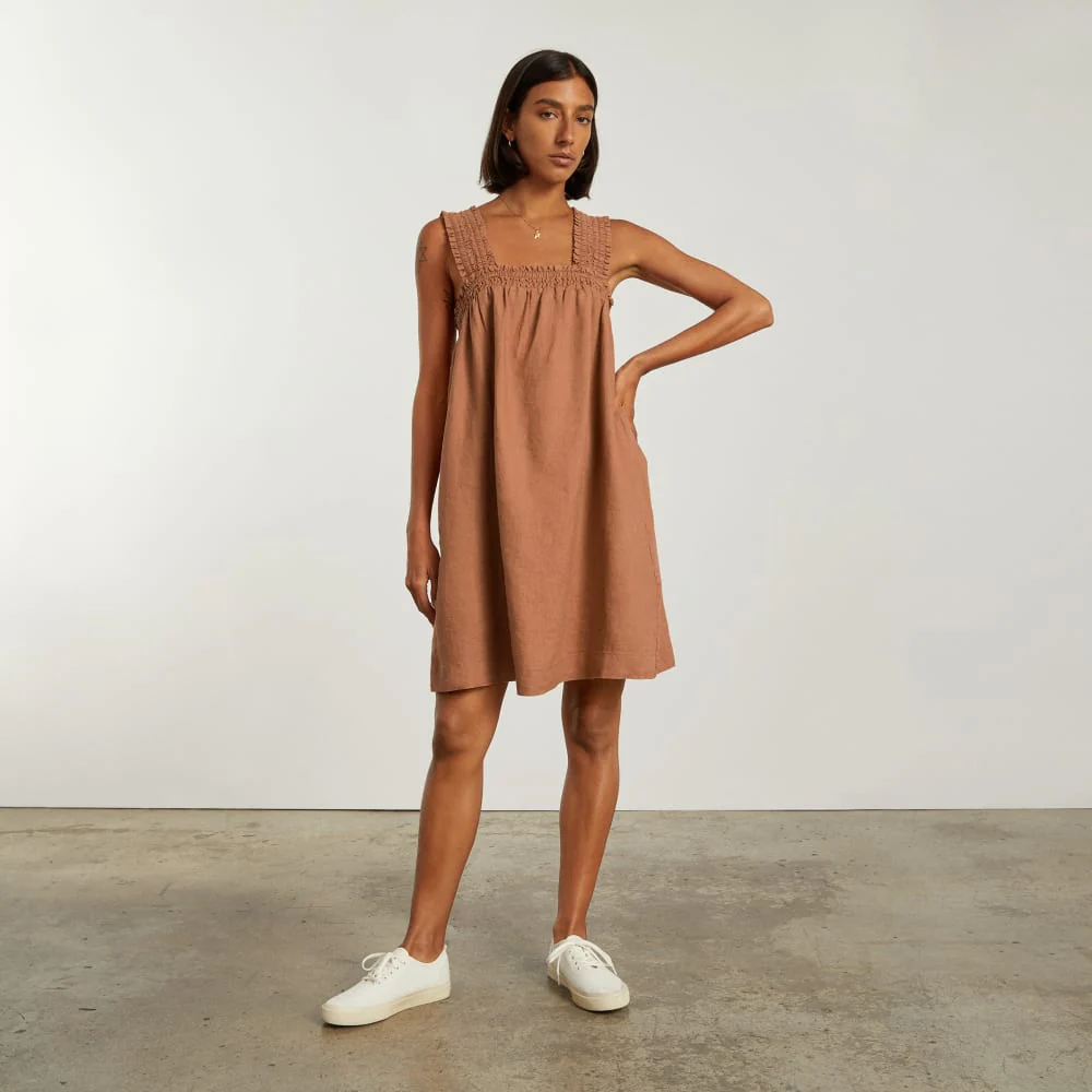 The Smocked Linen Dress | Tawny Brown