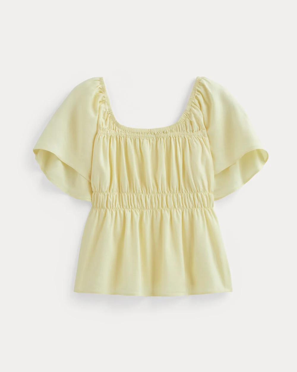 The Flutter-Sleeve Top in Stretch Linen | Light Yellow