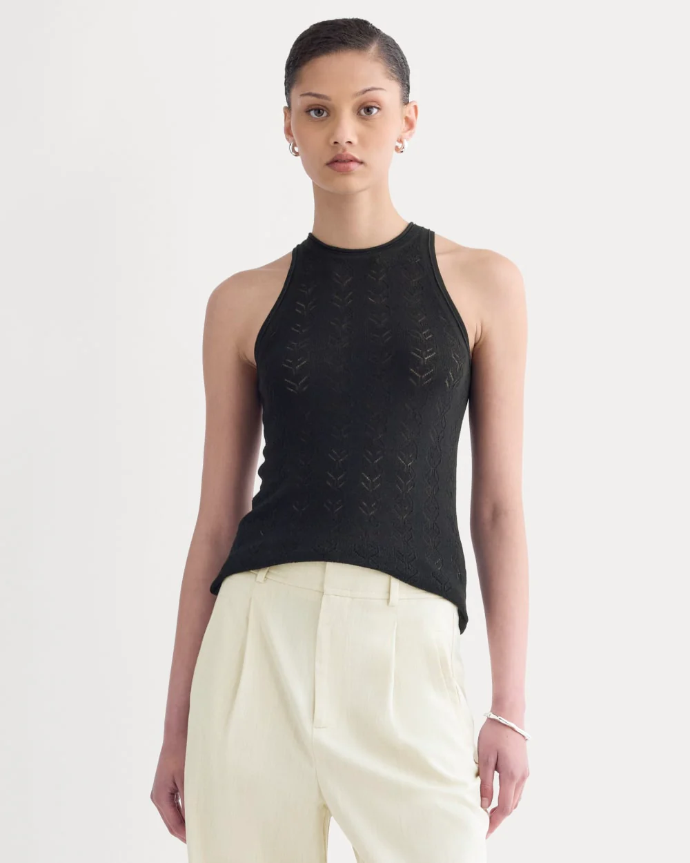 The Pointelle Racerback Tank in Ultrafine Merino | Black