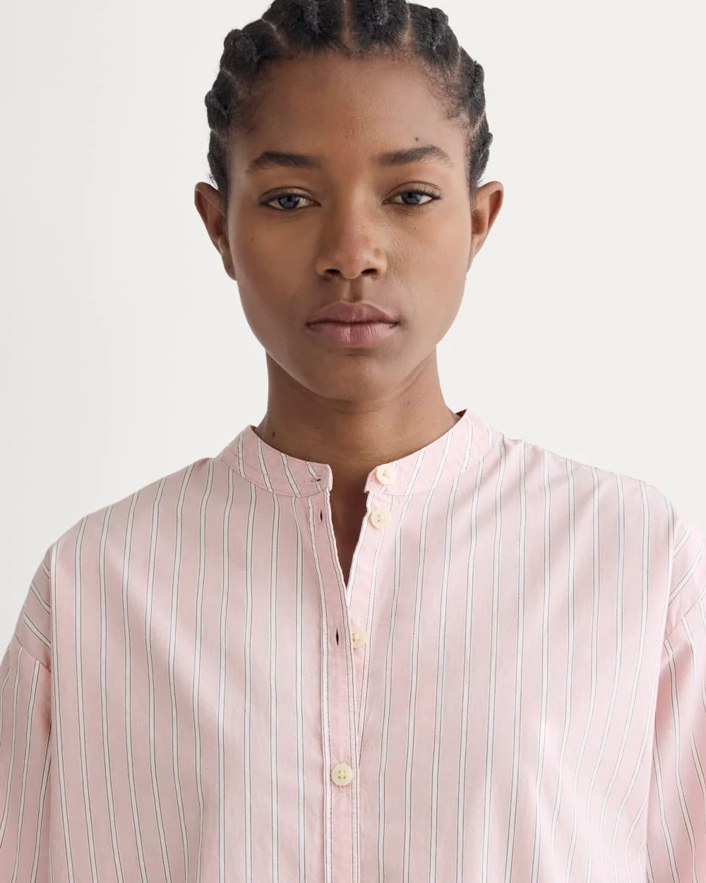 The Relaxed Shirt Dress in Ultrasoft Cotton | Pink / White