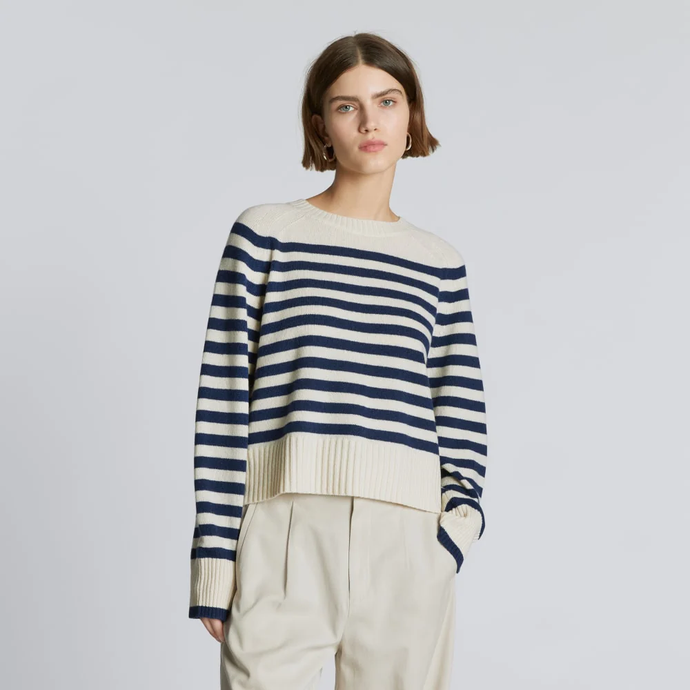 The Cashmere Boxy Crew | Bright Navy / Bone