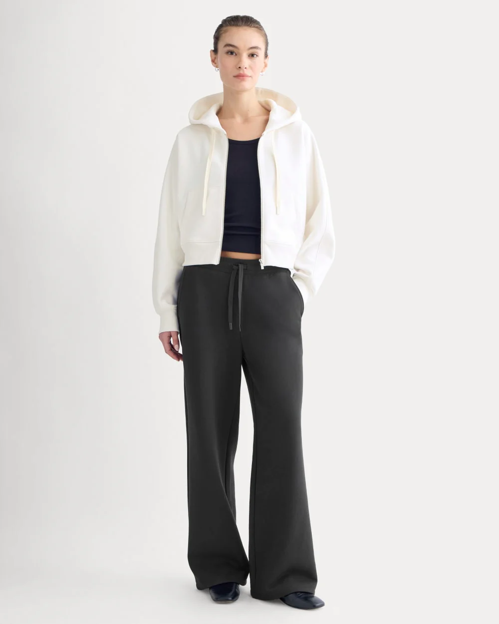 Luxe Fleece Full-Zip Cropped Hoodie | Bone